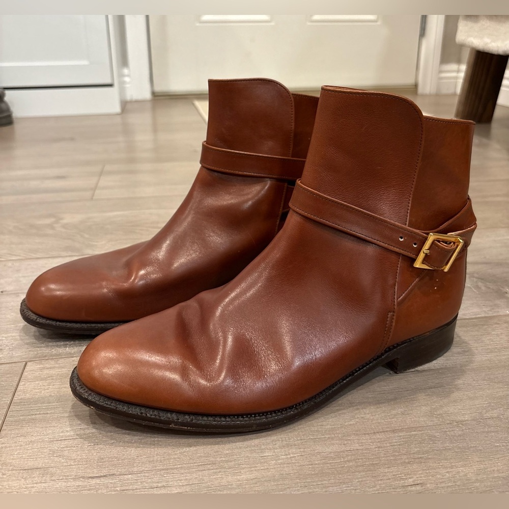 Joseph Cheaney Burghley Brown Leather Boots Gold Buckle Size 9.5 F UK